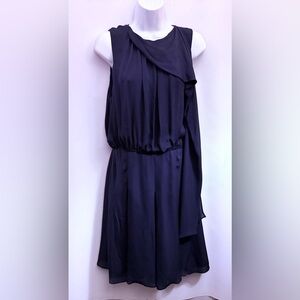 L'AGENCE Scarf Draped Dress 4 Midi 100%Silk Blouson Waist Elegant Navy Lined EUC